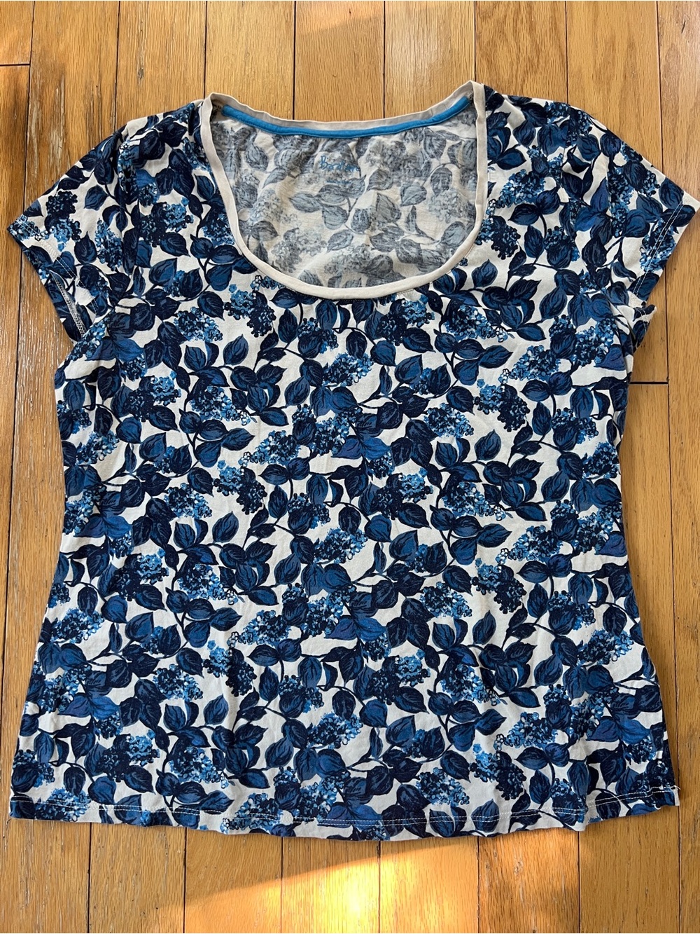 Boden Blue Floral Scoop Neck Short Sleeve Top